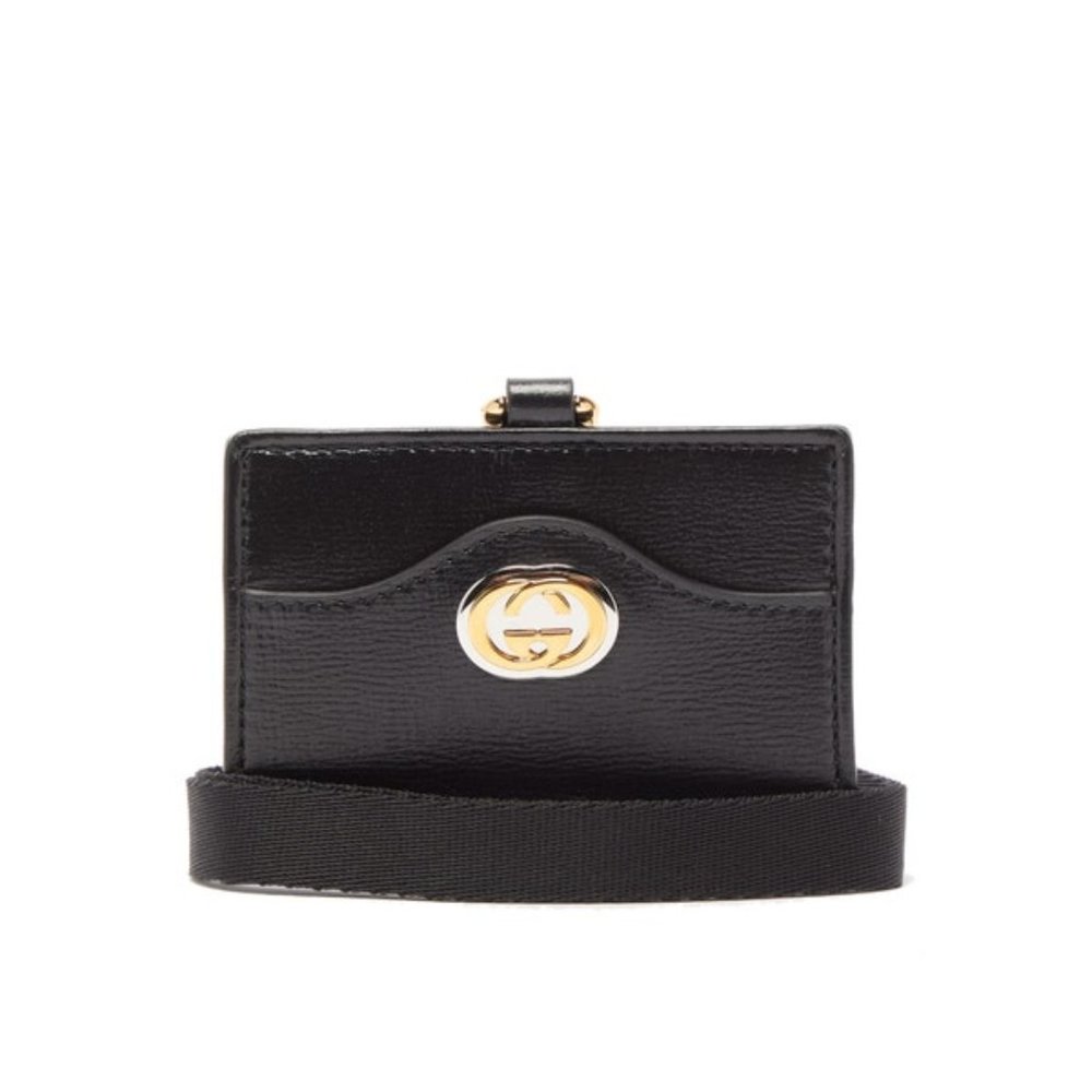 Gucci Marina GG Leather Cardholder w Strap Black